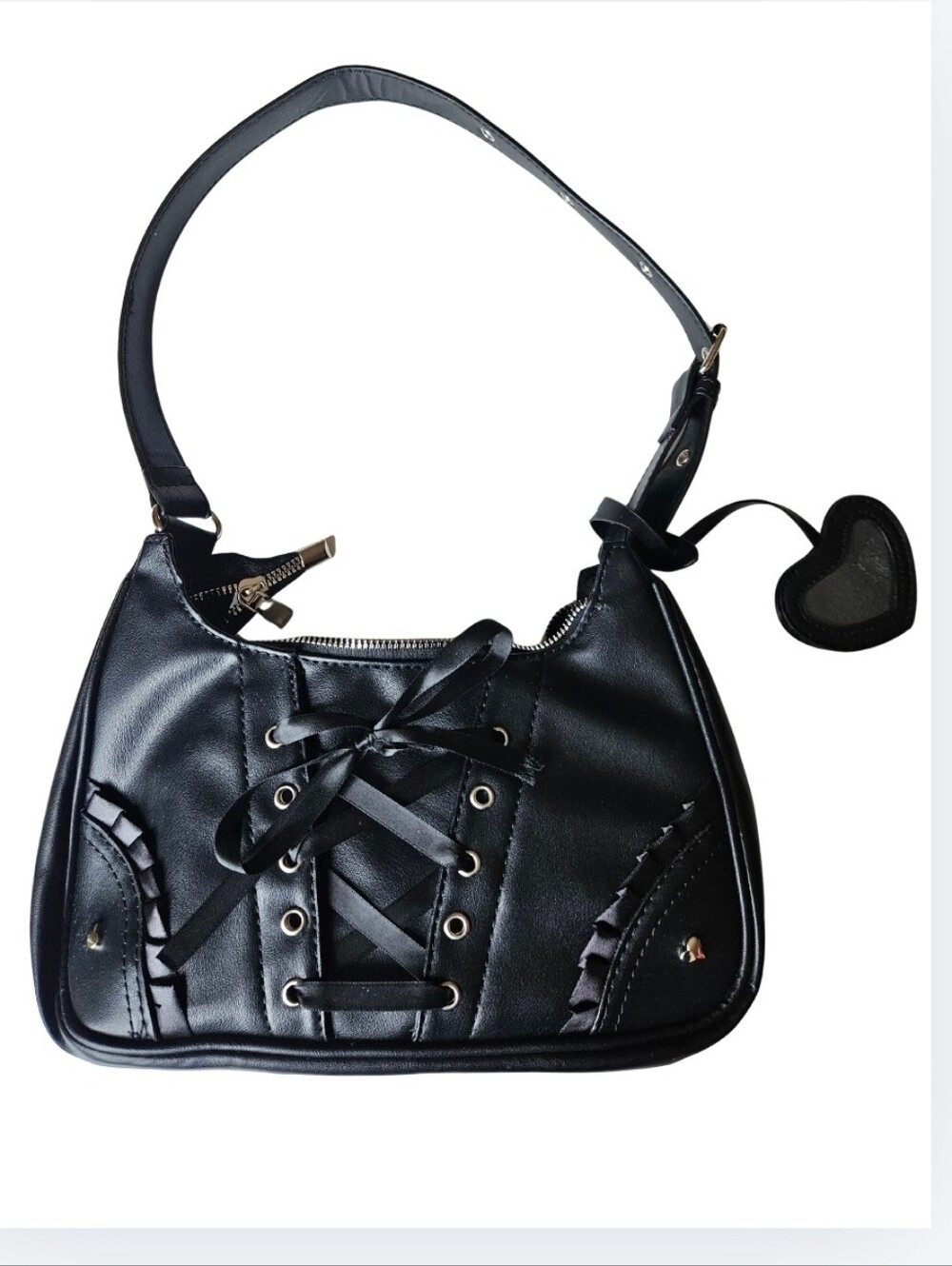 Black Lace-Up & Charm Chain Shoulder Purse with Bow Accent🖤 Hot Topic